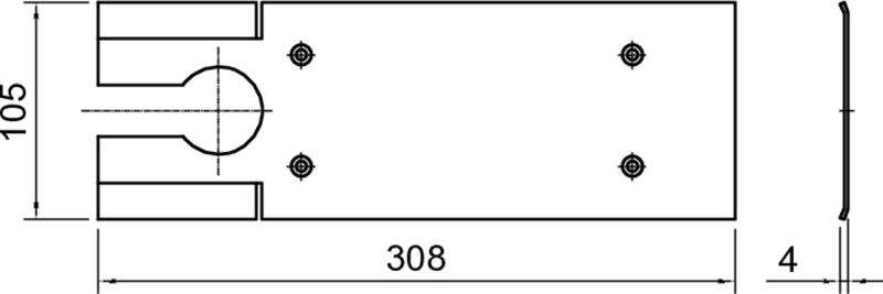 mechanical plate, metal plate, hole pattern, rectangular plate, dimensions 308x105