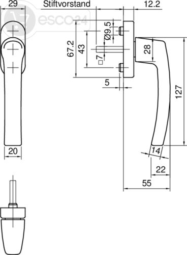 ROTO Fenstergriff ROTO Line NT VK=7x30 mm, AL silber