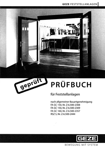 GEZE Prüfbuch Feststellanlagen Tür, Werbung, Plakat, Tür, Werbung, Plakat,