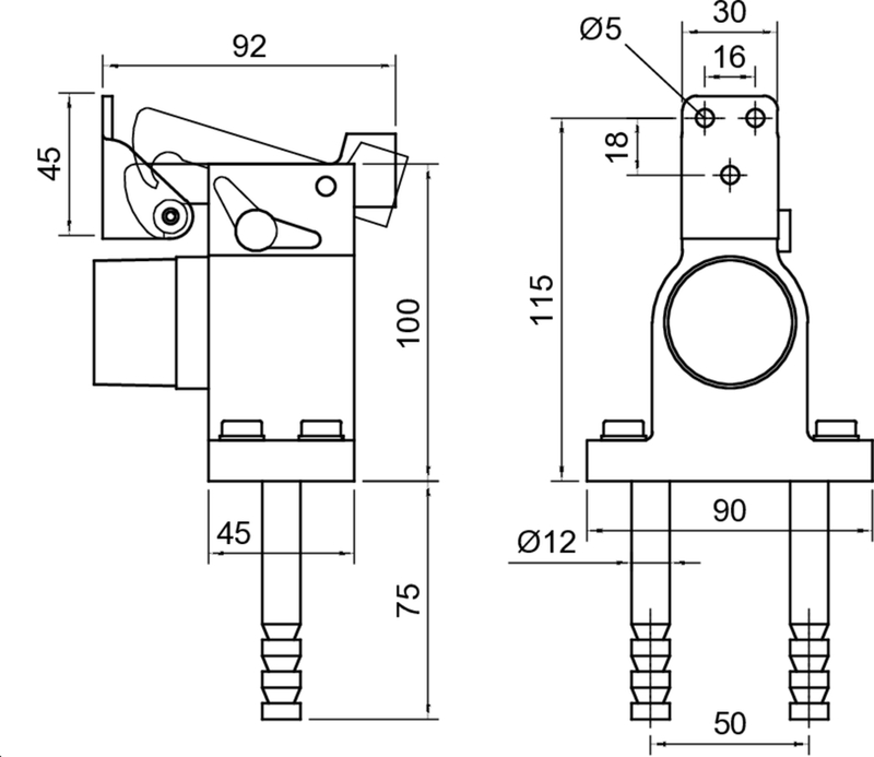mechanical clamp, bracket, assembly drawing, machining part, dimensions 115