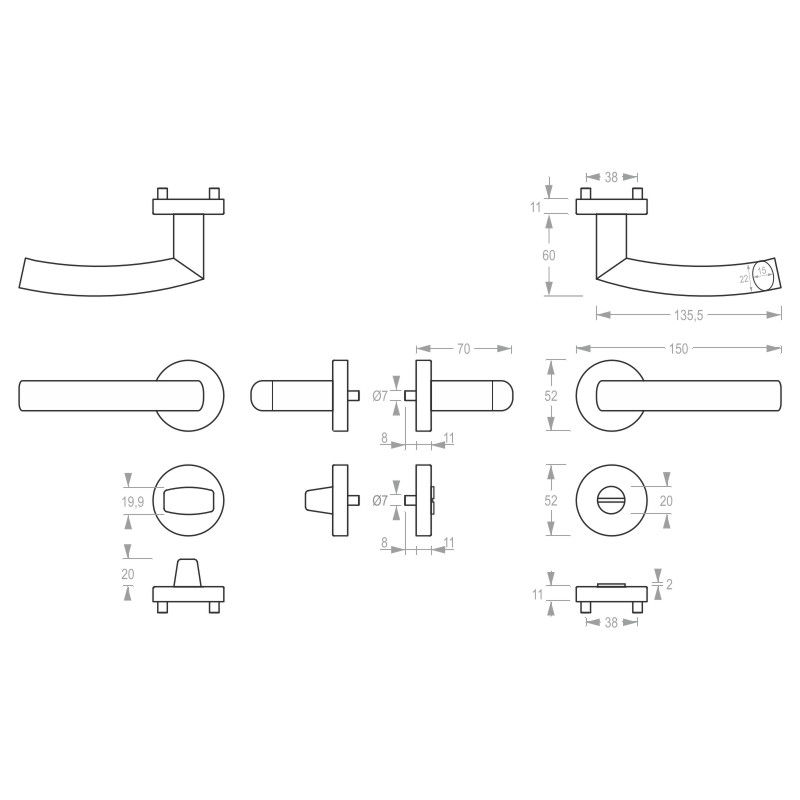 Türgriff, Hebel, Knopf, Türbeschlag, Montage-Set