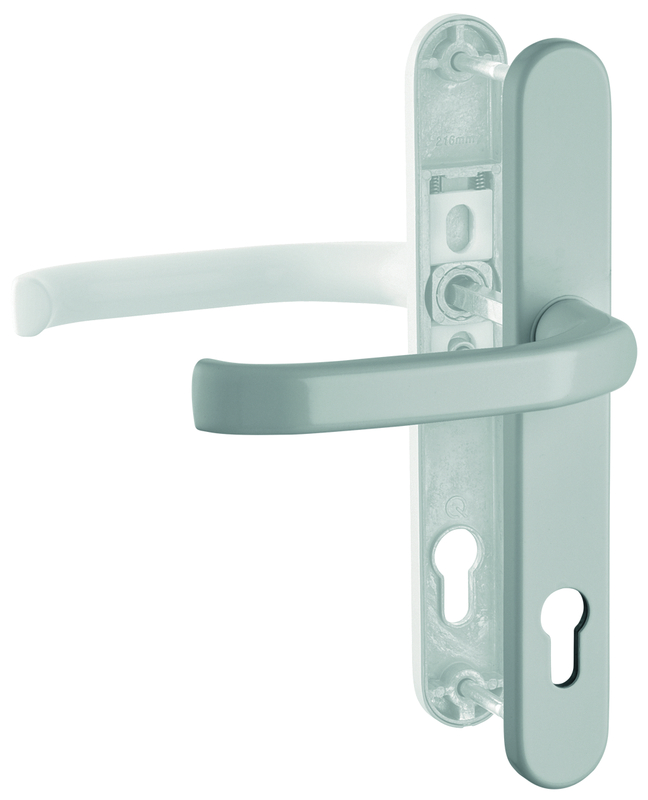 Türdrücker, Türgriff, Schlossrosette, Stahlbeschichtung, Glas?