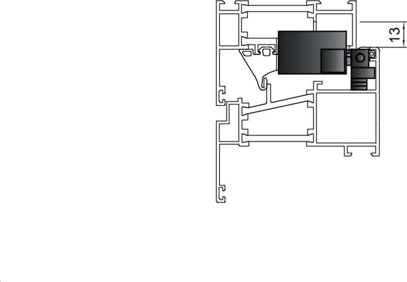 Fensterprofil, Aluminium, Rahmenquerschnitt, Schnittzeichnung, schwarzes Bauteil