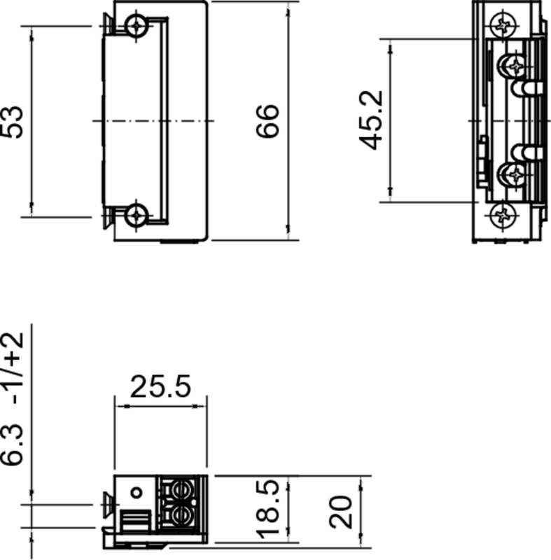 Mechanismus, elektrisches Bauteil, Abmessungen, rechteckiger Block, Schraubklemmen