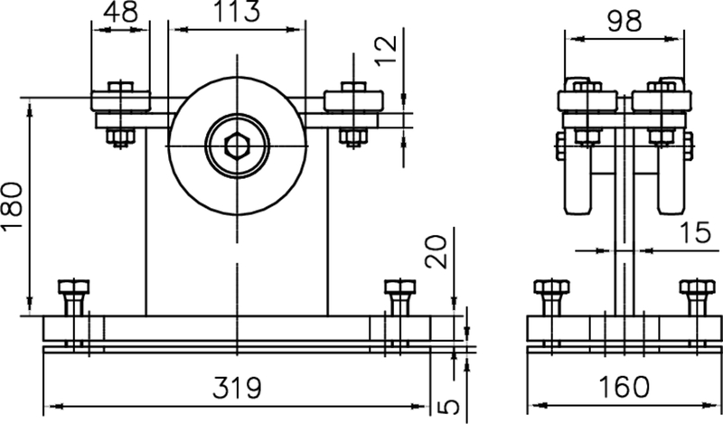 mechanical drawing, mounting hardware, bolts, dimensions, assembly diagram
