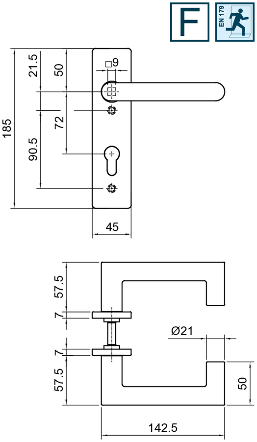 Türgriff, Tür-Block, Riegelschloss, Griffmechanismus, Nussmaß Ø21