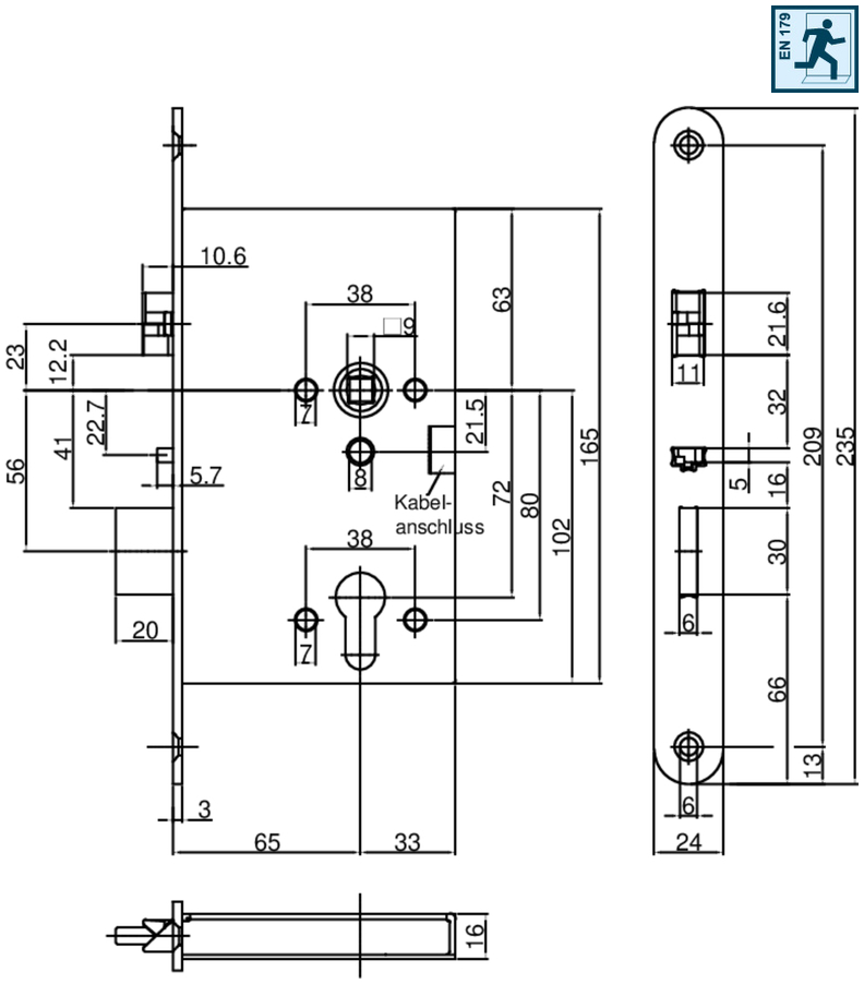 Schloss, Elektronikgehäuse, Kabelanschluss, Maße, Bauplan