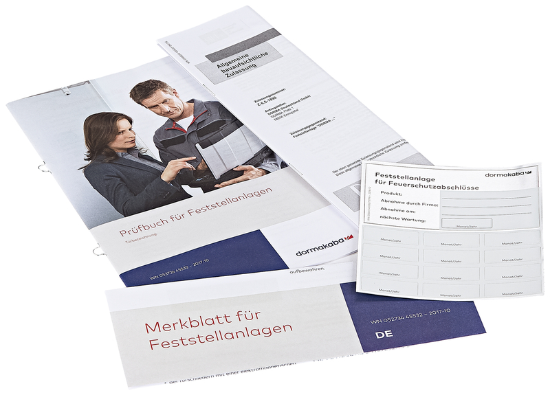 Prüfbuch, Feststellanlagen, Merkblatt, Dokumente, Etiketten