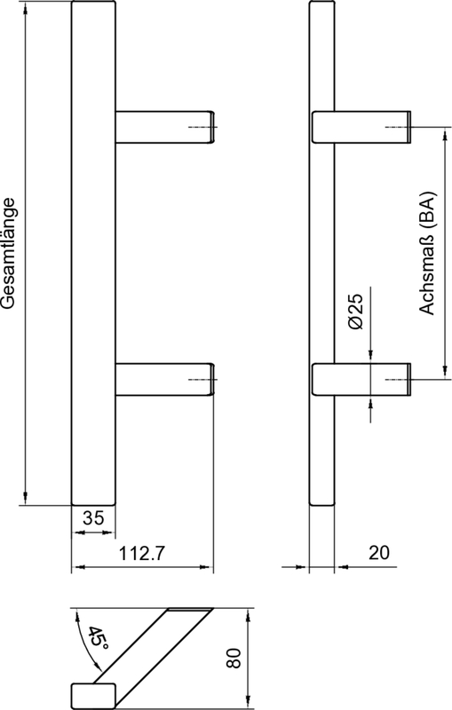 door handle, cabinet handle, metal knob, linear dimensions, mounting studs