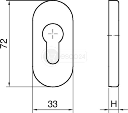 HOPPE Kleberosette 55S-SK h=3mm, oval, PZ, Alu silber (F1)