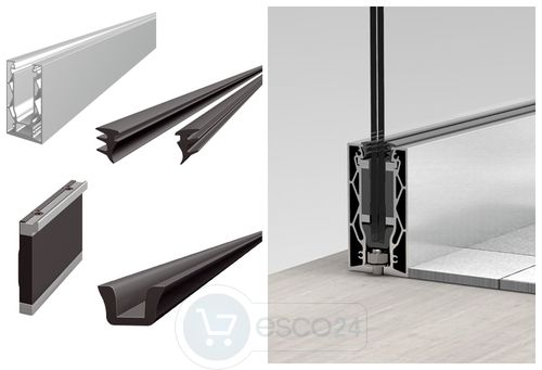 Systemprofilset CP-1404, 5000 mm f.Glas 17,52 mm,Aluminium,Edelstahloptik
