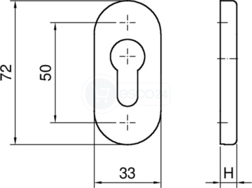 HOPPE Schiebe-Schlüsselrosette E55S-SR h=14mm, oval, PZ, Edelstahl matt (F69)