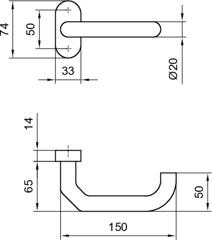 Türgriff, Hebel, Edelstahl, runde_scheibe, Abmessungen_74x20