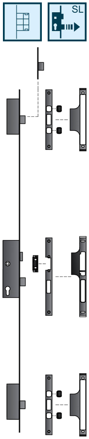 Türverriegelung, Plaubenschloss, Türverriegelungsstrebe, Zylinder, Beschläge
