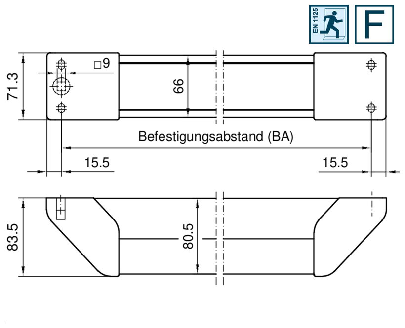 Scharnier, Metallstab, Klemmenblock, Montageabstand, Abmessungen