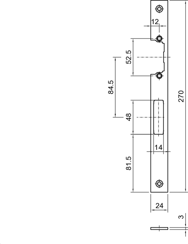 Schließblech f. E-Öffner Wilka 8600/8700 F3x24x270, R Schaubild, Schaubild,