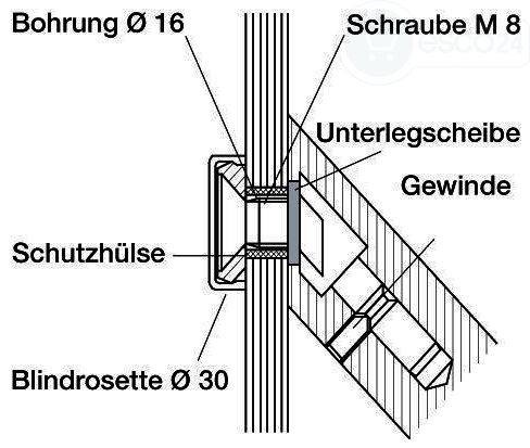 esco Stangengriff-Befestigungsset MS ES 160.00.3  45°, einseitig, Glasstärke angeben