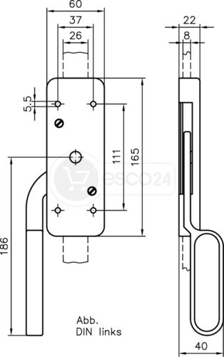 FALTTOR-TREIBRIEGEL DIN RS OHNE ZUBEHÖR MITTELSCHWERE AUSFÜHRUNG VERZ.ST.25X10MM