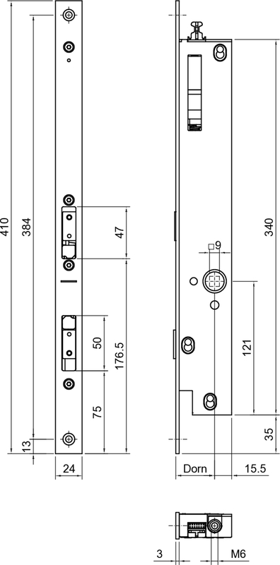 Bolzen, Sperre, elektromechanisch, Schlossgehäuse, Abmessungen