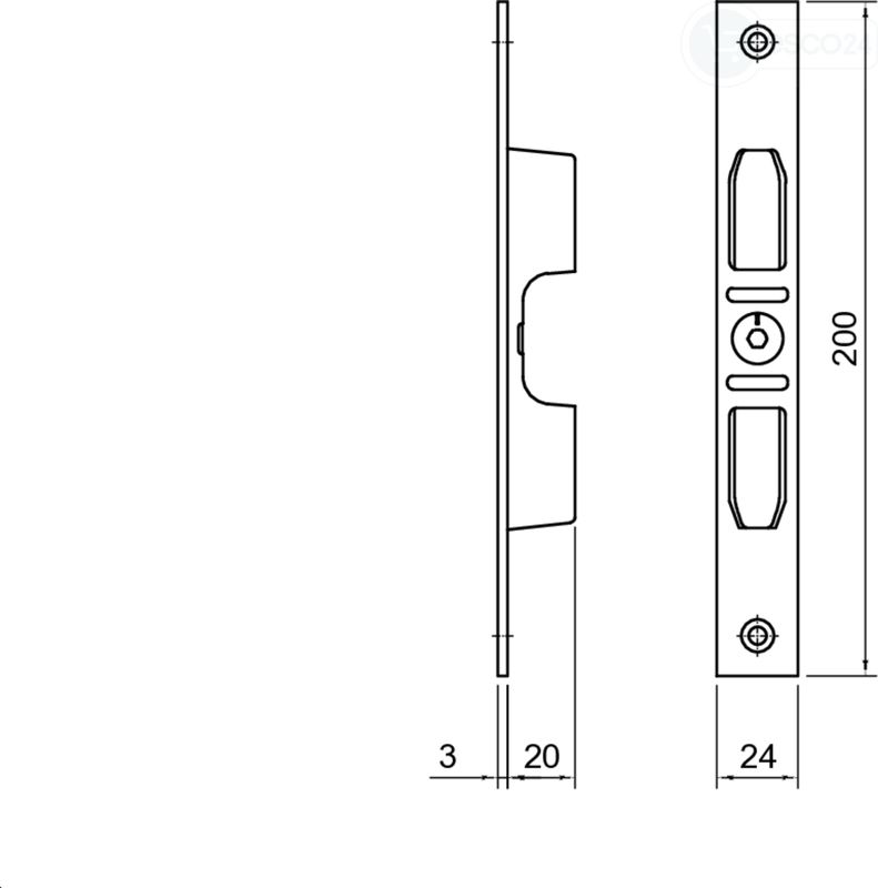 Schließblech NS WILKA 8600/8700 F3x24x200, L/R verstellbar