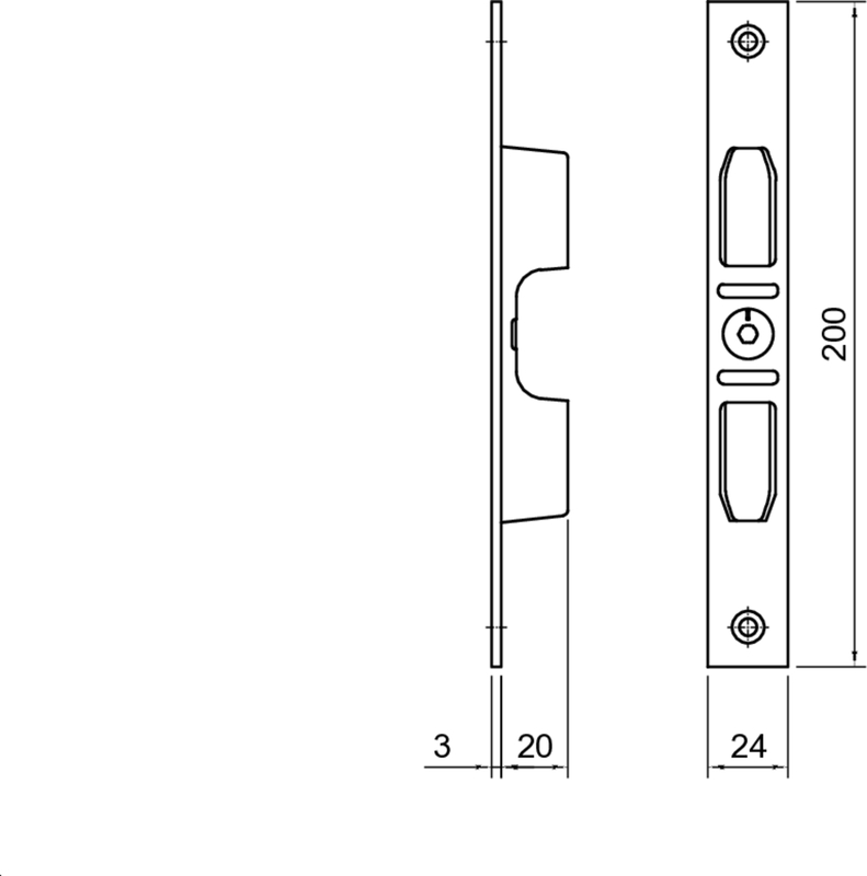 Schließblech NS WILKA 8600/8700 F3x24x200, L/R verstellbar Schließblech NS WILKA 8600/8700 F3x24x200, L/R verstellbar