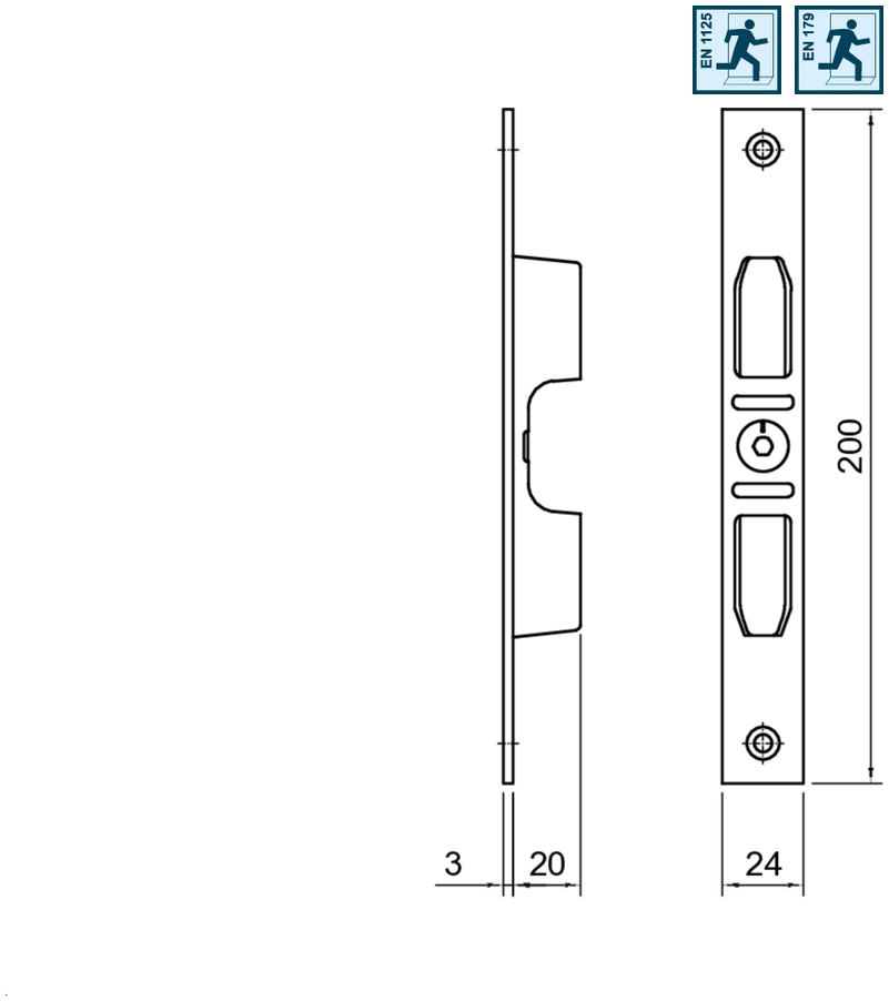 Schließblech NS WILKA 8600/8700 F3x24x200, L/R verstellbar