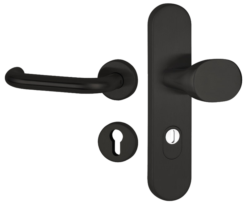 Türgriff, Türdrücker, Rundrohrgriff, schwarz, Schlossrosette