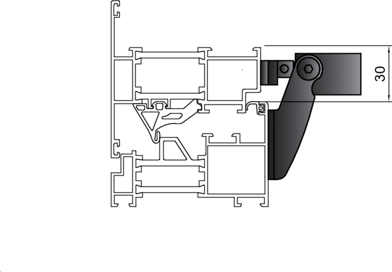Fensterbeschlag, Aluminiumrahmen, Kurbelgriff, Verstärkung, Detailzeichnung