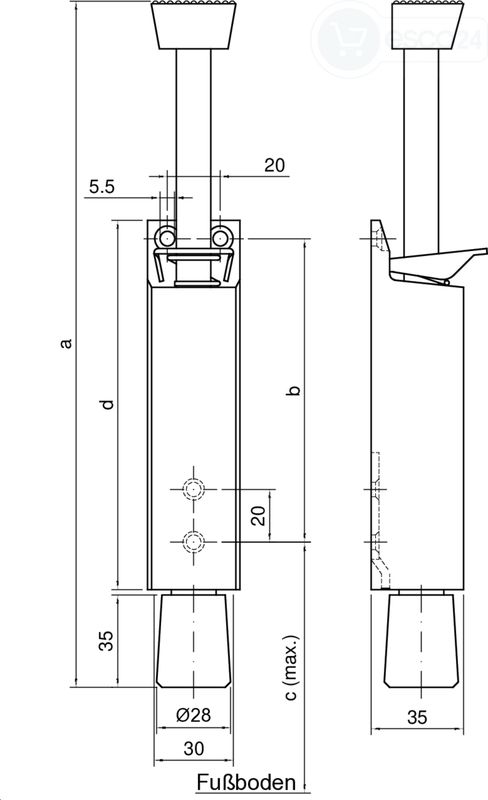Woelm Türfeststeller Typ 1044 Hub 60 mm, max. 80 kg, RAL9016
