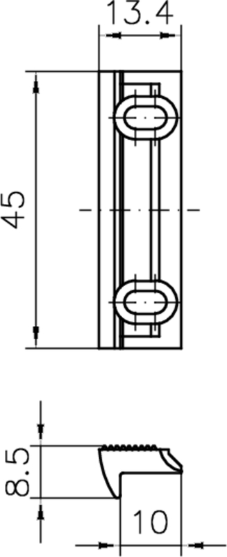 mechanisches Bauteil, Schienenführung, Linearbewegung Lager, Maße 45x13.4, Konstruktionszeichnung
