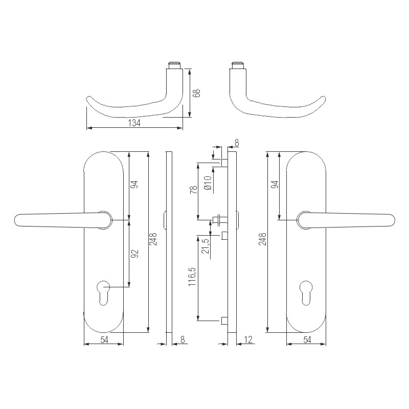 Türdrücker, Wegegriffe, Rohrgriff, Metallverschluss, Länge 248mm