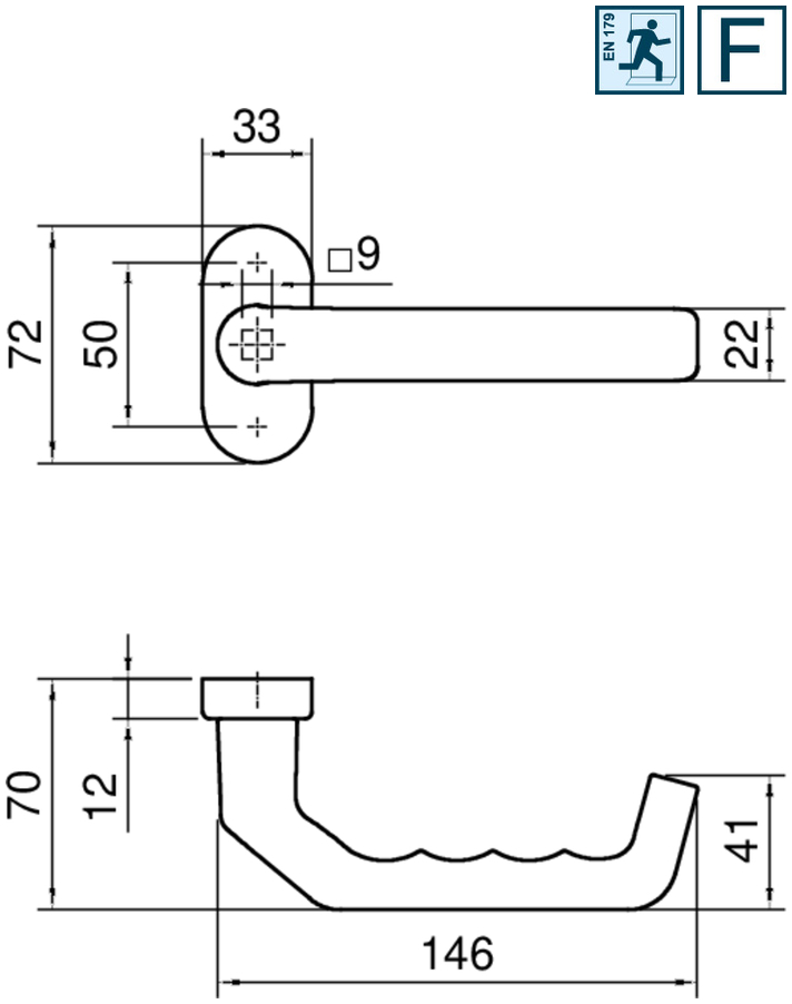 Türgriff, Türgriffplatte, Bügel, Edelstahl, Technische Zeichnung