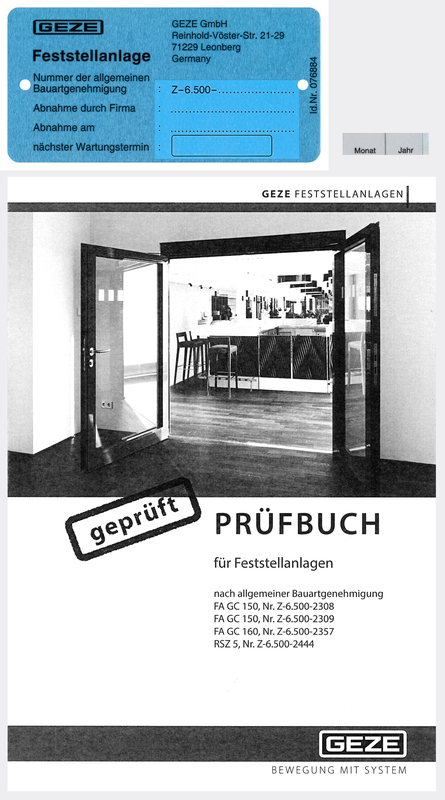 Feststellanlage, Prüfbuch, Geze, Türöffnung, Kalenderblatt