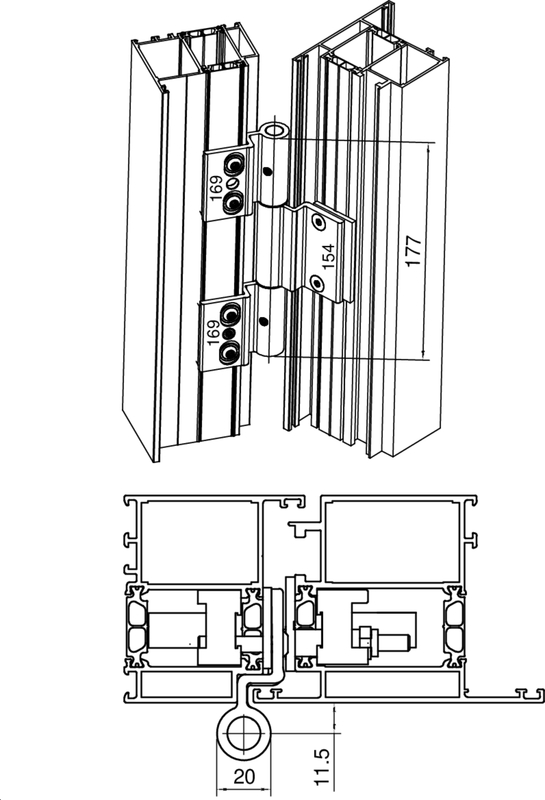 Türprofil, Aluminium, Schiebetür, Verbindungsbeschlag, Maße 177mm