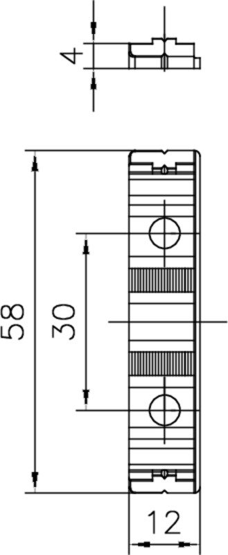mechanisches Teil, lineares Führungsteil, Draufsicht, Abmessungen 58, Lochmuster