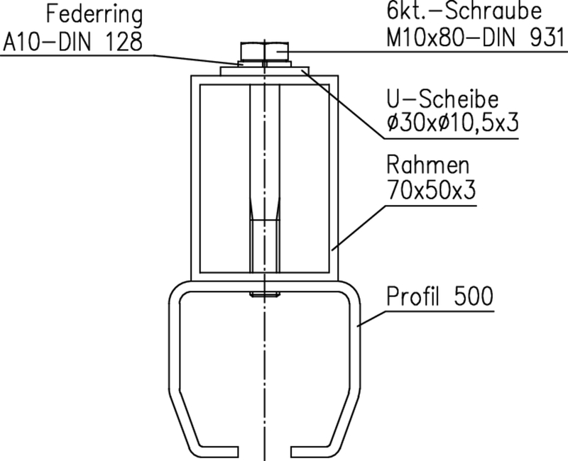 Schraube, U-Scheibe, Rahmen, Profil, Federring