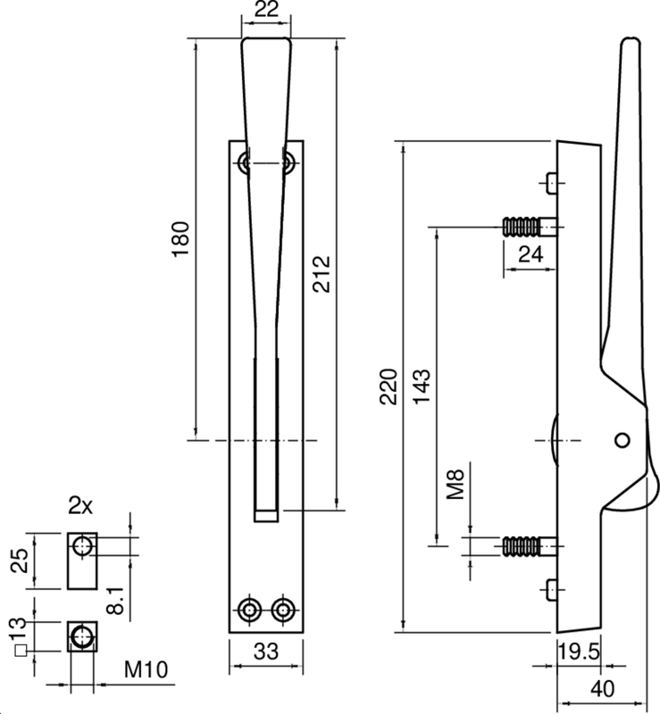 mechanischer Riegel, Türgriff, Griffstange, Metallbeschlag, montiertes Bauteil