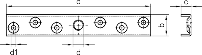 Metallstreifen, Löcher, Schraubenmuster, Flachbalken, Seitenansicht
