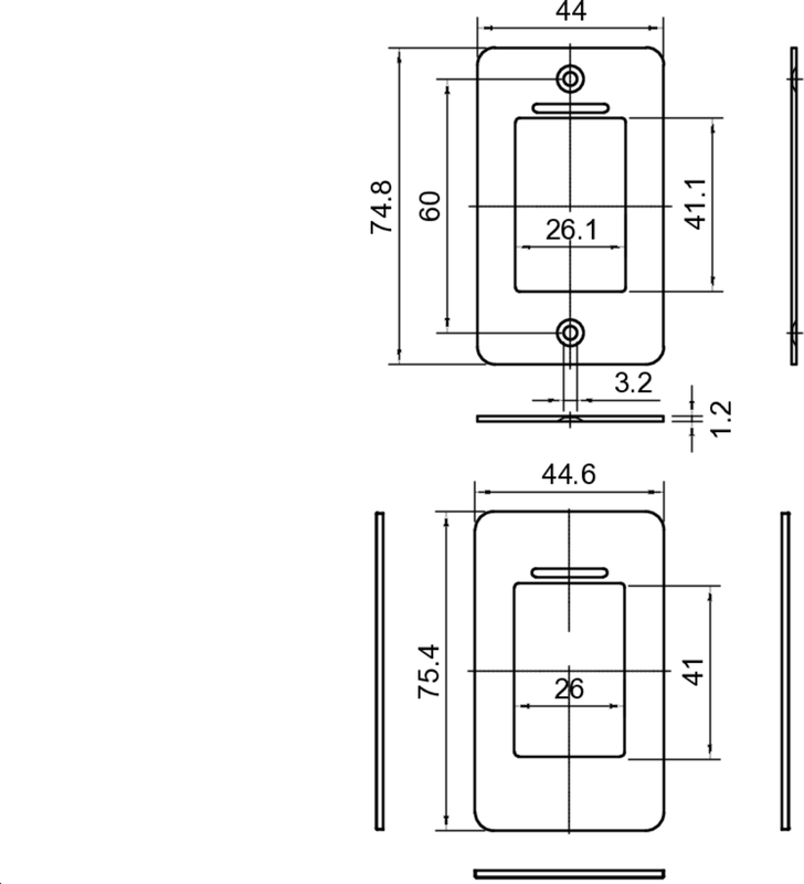 elektrischer Schalter, Wandplatte, rechteckige Abdeckung, Montageschrauben, Abmessungen 44x75 mm