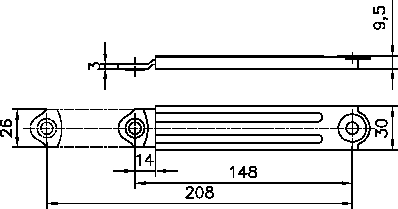 lineares Schiebetor, Metallführung, Bohrung, Maße 208mm, Nut