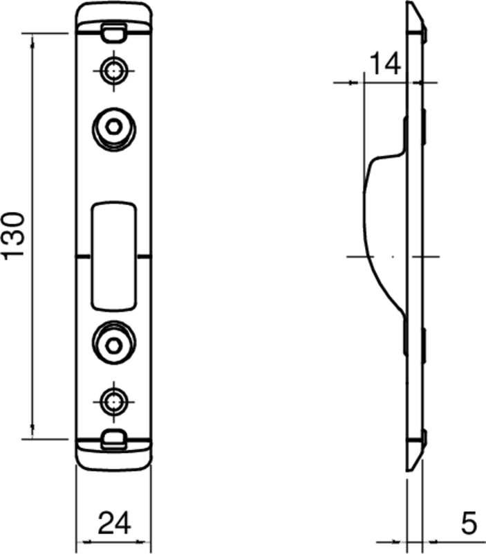 Türschloss, Buntbart, Lochschild, Maßangabe, Frontansicht