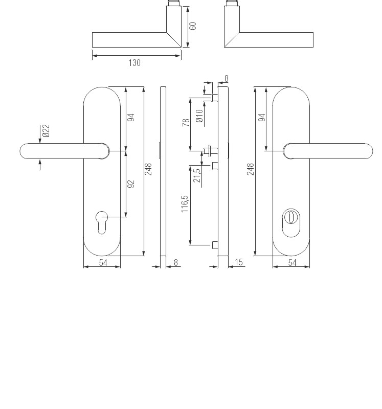 Türgriff, Türdrücker, Türschloss, Lockleiste, Riegel