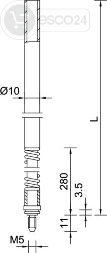 Treibriegelstange BKS B 9036 M5,L=1135,Rohr/Feder m.Gleitstopfen