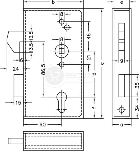 HAKENFALLENSCHLOSS KASTEN 40X94,5X173, VERZINKT, 60/72, L/