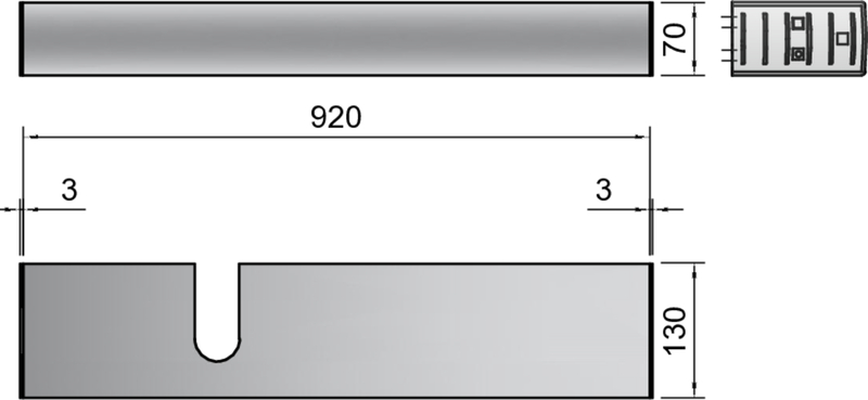 Langer Block, Metall, Aussparung, Aussparungstunnel, Abmessungen-920mm