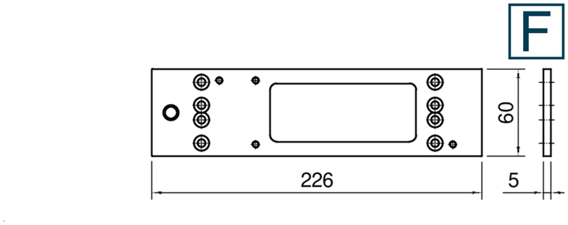 elektrische Baugruppe, rechteckige Platte, Montageplatte, Stecklöcher, Abmessungen 226x60