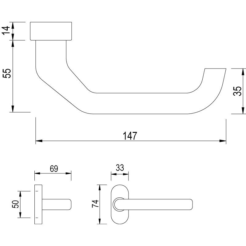 Türgriff, Griff, Architektur-Einbohrung, Plakette Rückplatte, Wandbefestigung