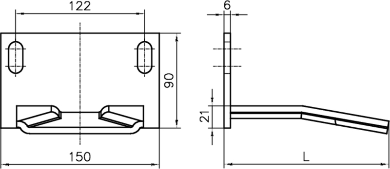 metallhalter, Montageplatte, abgeknickte Lippe, Abmessungen 150x90, Lochslots
