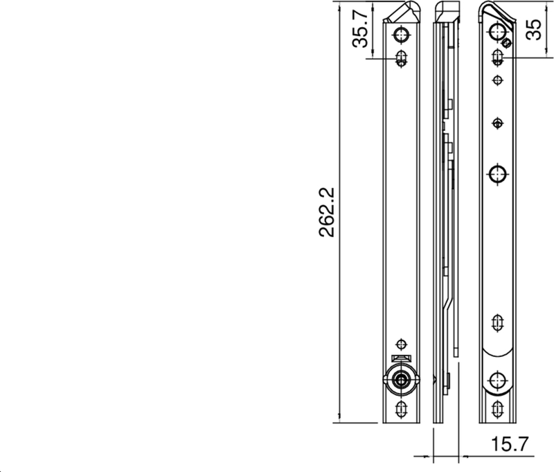 Schloss, Scharnier, Metall, Montageplatte, Maße 262.2mm