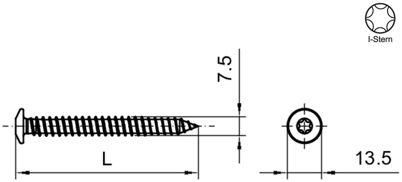 Schraube, Kopfhülse, Gewindeschraube, Metall, Länge L